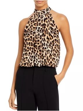 Alice + Olivia Leopard Print Halter Camisole - Beige & Black Size L